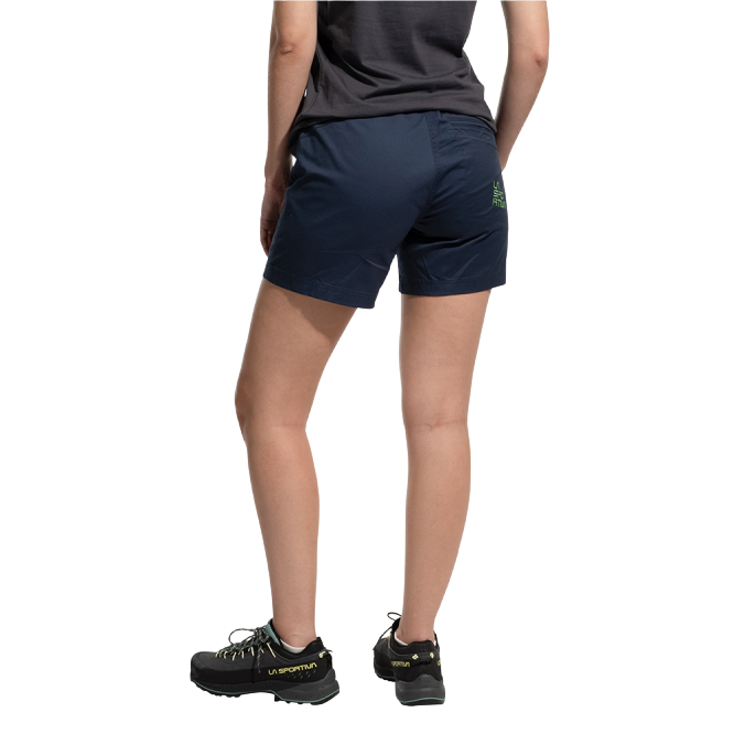 The La Sportiva Roots Shorts for women are climbing shorts designed for comfort and performance. Made from a breathable organic cotton blend, they feature a stretchy, perforated waistband for flexibility and harness-compatible pockets for essentials. Available in sizes XS to XL, with a 6" inseam.